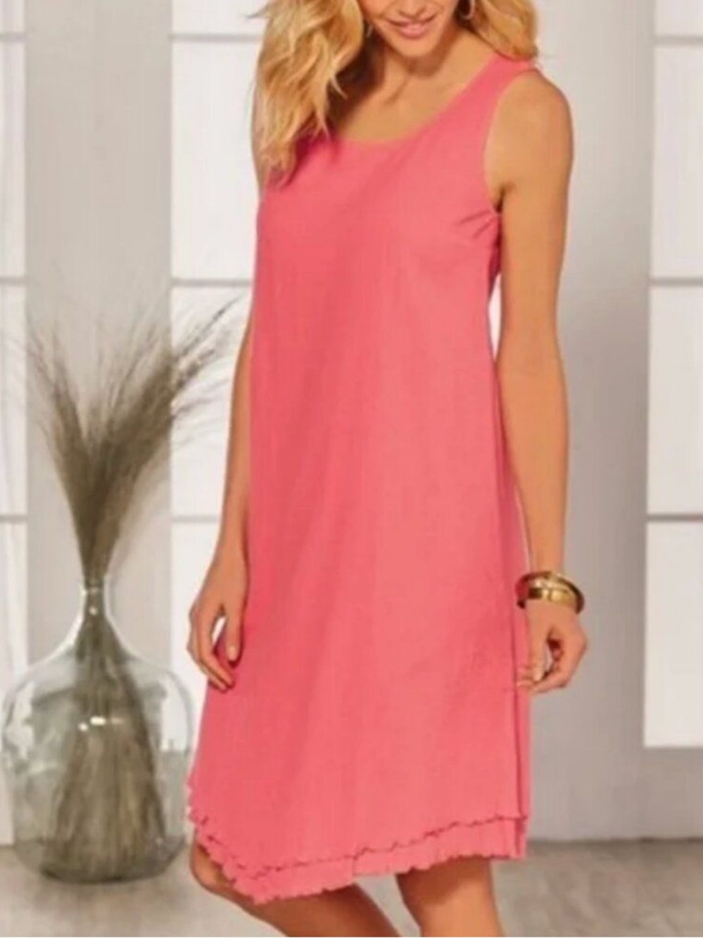 Soft Surroundings Sleeveless Siesta Key Dress L 100% Cotton Gauze Shift Coral